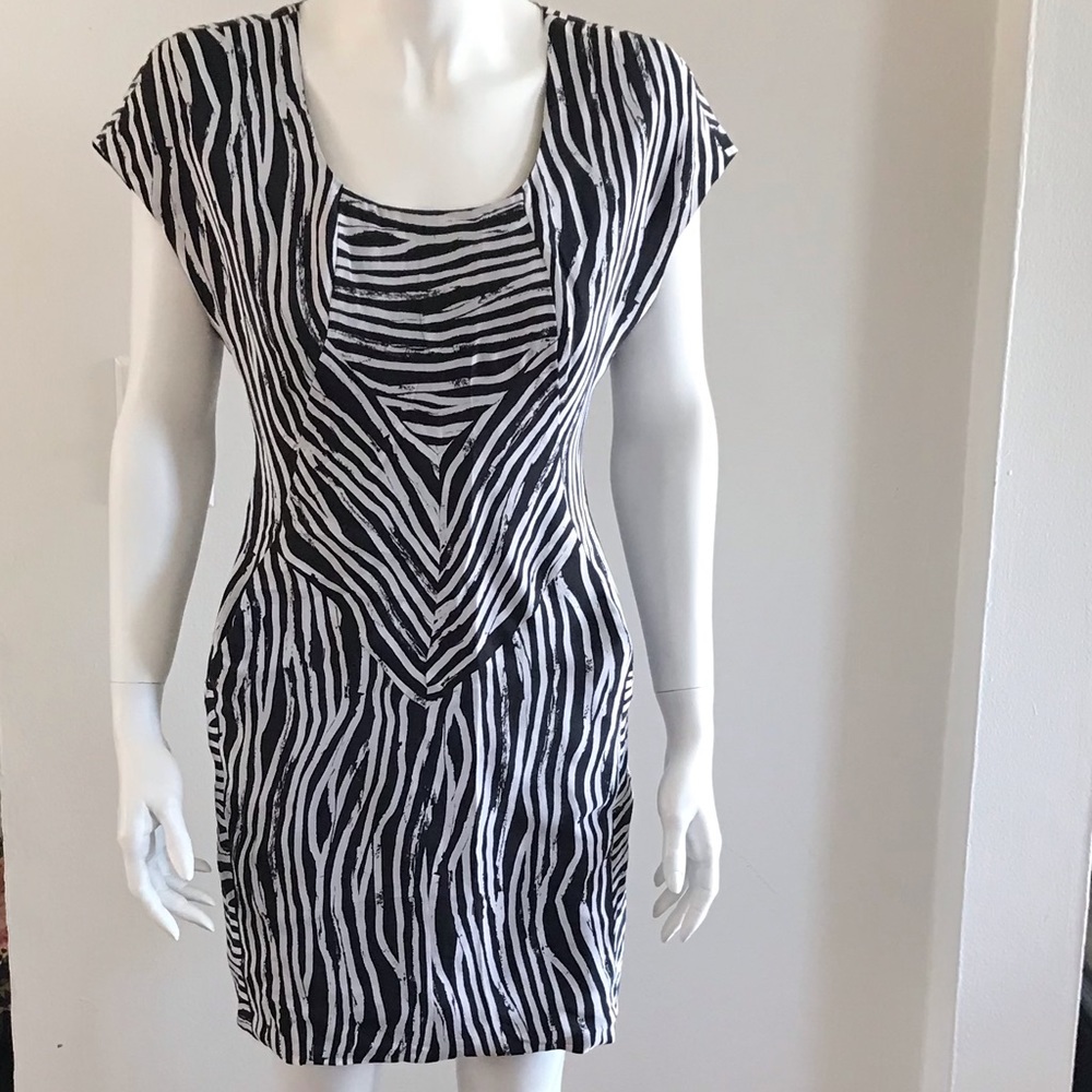 Helmut Lang Black & White Silk Print Dress Sz 4